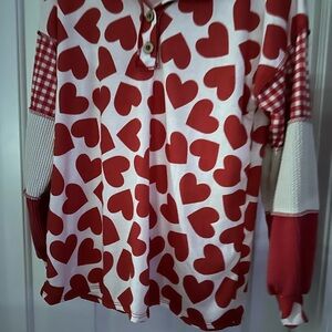 Red Heart Patterned Long Sleeve Shirt